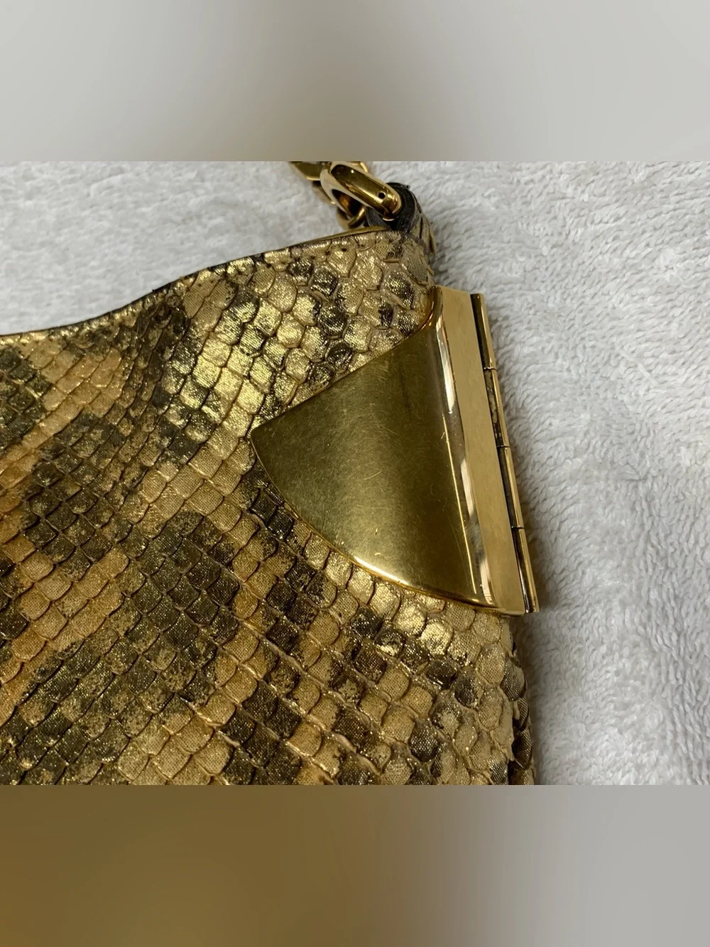 Gucci 1970 Gold Anaconda Snakeskin Tassel Chain Medium Hobo Bag